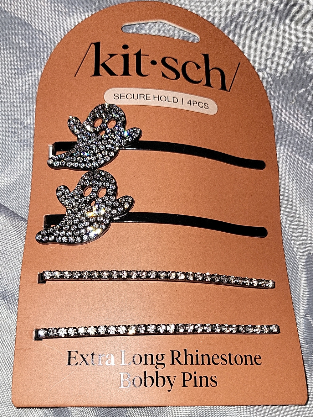 Kitsch Rhinestone Ghost & Bar Bobby Pins - Silver Lp